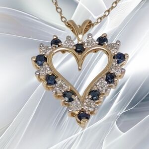 CJG ~ 10k Gold Heart with Sapphires and Diamonds with 10k Gold Chain